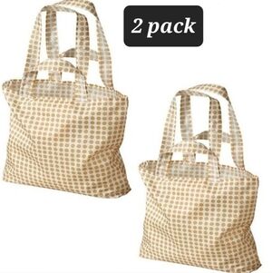 Ikea Skynke shopping tote bag 2 pack Tan Polka Dot Bundle